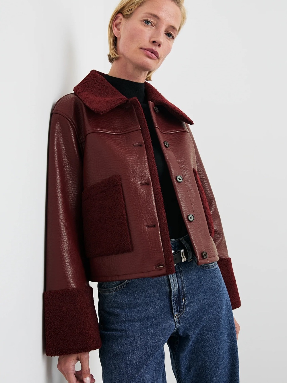 Rails Women’s Burgundy Faux Leather Sherpa Dria Jacket